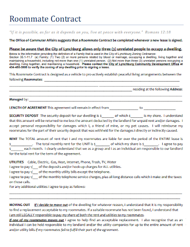 printable roommate contract