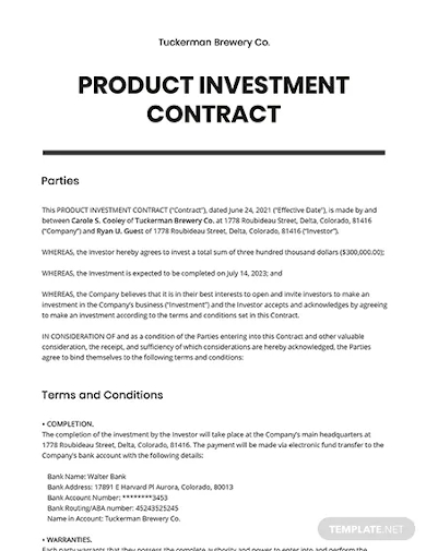 product investment contract template