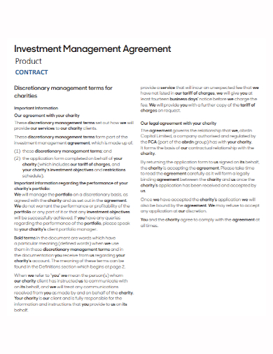 product investment management contract