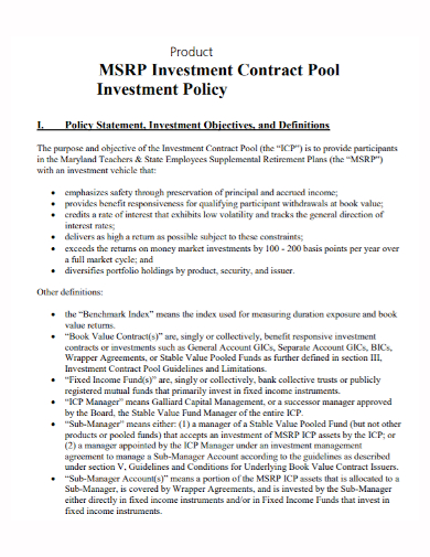 product investment policy contract