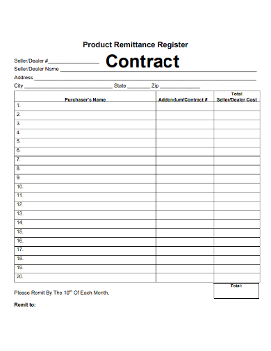 product remittance contract register