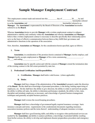 professional business manager contract