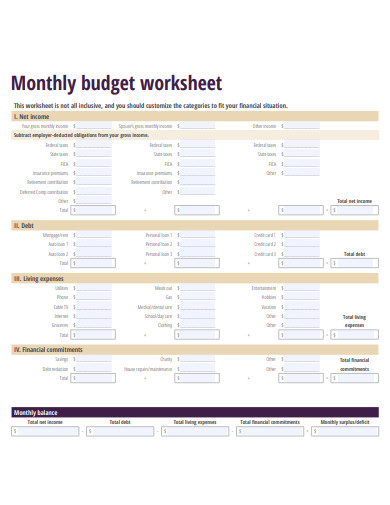 professional monthly budget worksheet