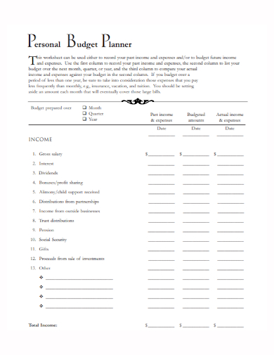 professional personal budget planner