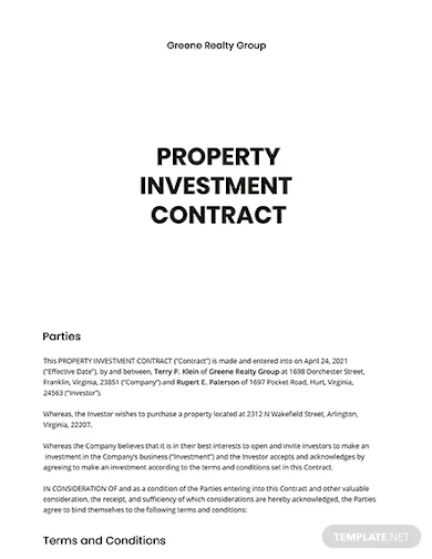 property investment contract template