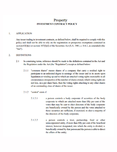 property investment policy contract