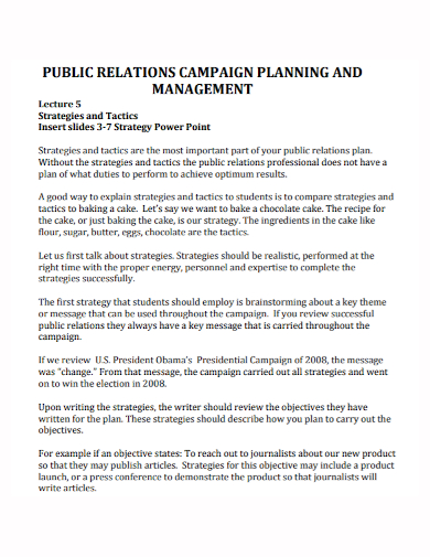 public relations campaign strategic plan