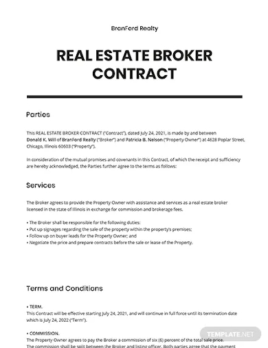 real estate broker contract template