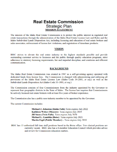 real estate commission strategic plan