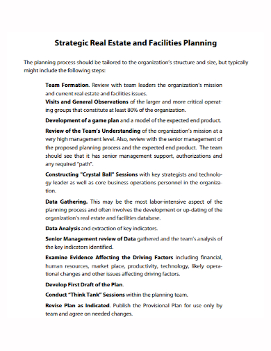 real estate facility strategic plan