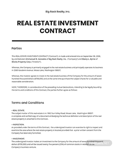 real estate investment contract template
