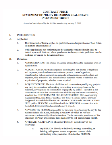 real estate investment trust contract