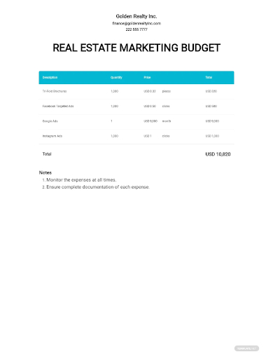 real estate marketing budget template