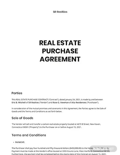 real estate propoerty purchase contract