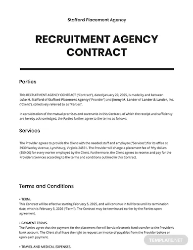 recruitment agency contract template