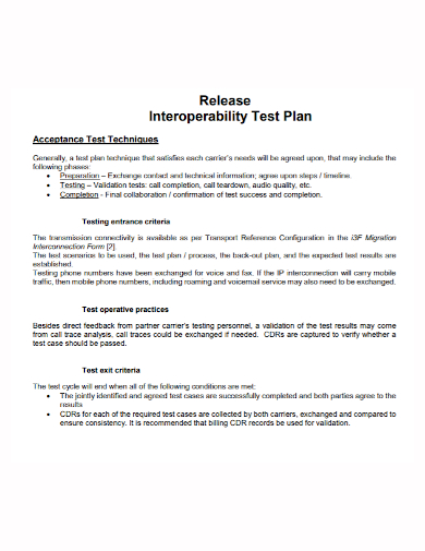 release interoperability test plan
