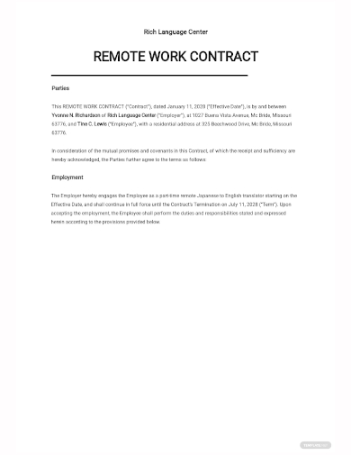 remote work contract template