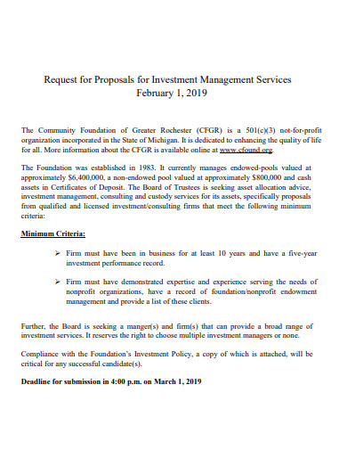 request for proposals for investment management services