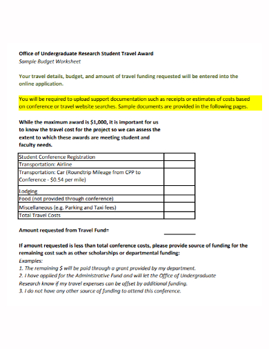 research travel budget worksheet
