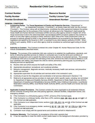 residential child care contract 