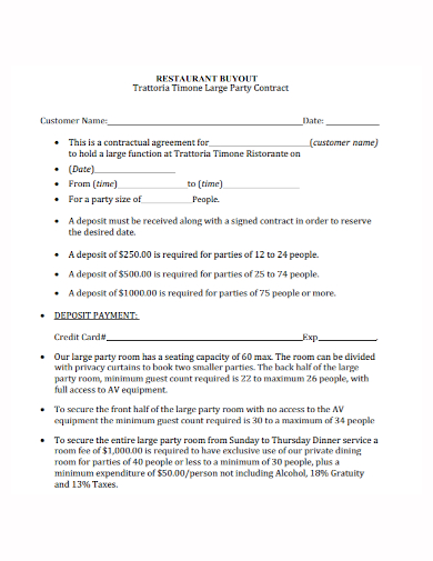 restaurant buyout party contract