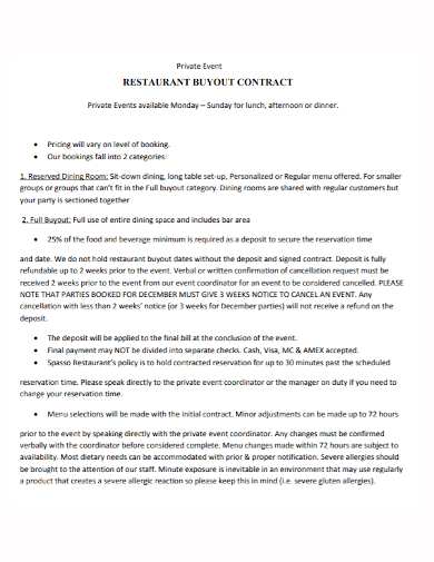 restaurant buyout private event contract