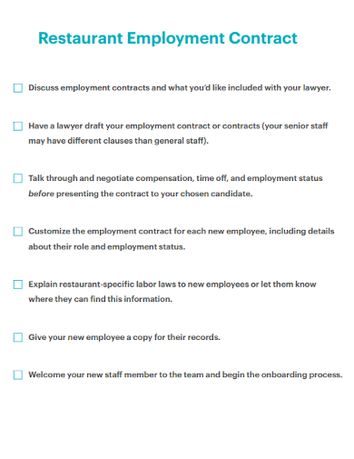 restaurant employment staff contract