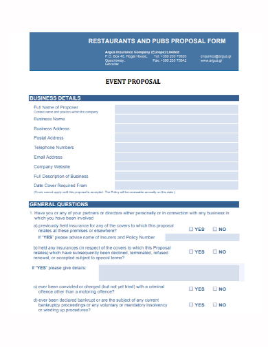 restaurant event proposal form