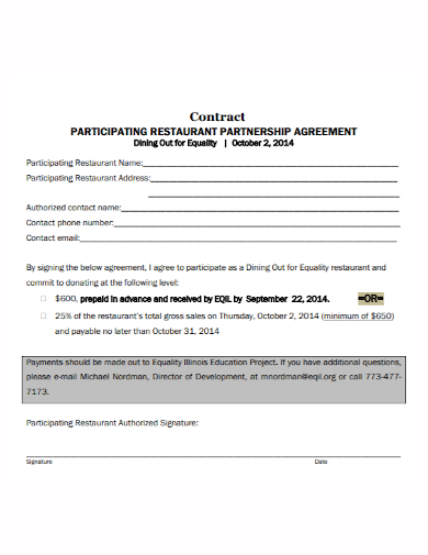 restaurant partnership agreement contract
