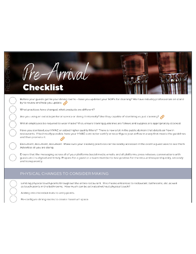 restaurant pre arrival strategic planning checklist