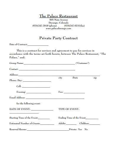 restaurant private party room contract