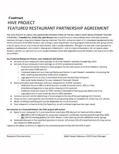 restaurant project partnership contract