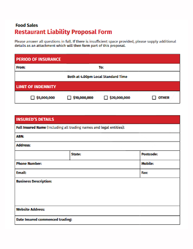 restaurant sales proposal form