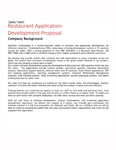 restaurant sales team proposal