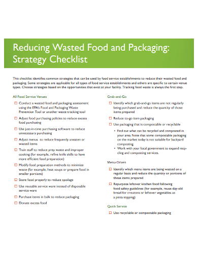 restaurant wasted food strategic planning checklist