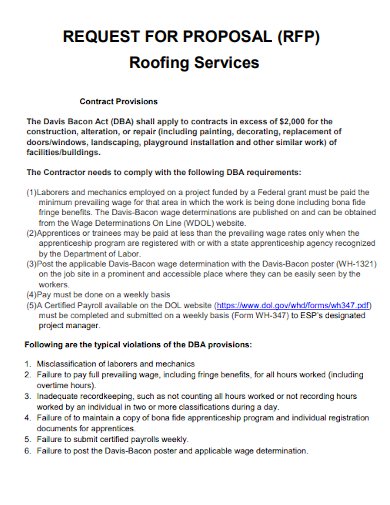 roofing contract provision proposal