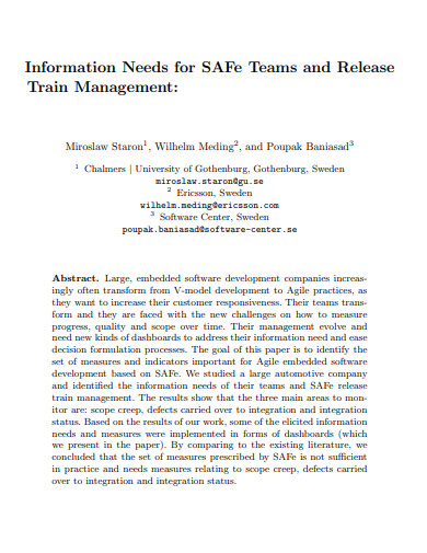 safe team and release train management plan