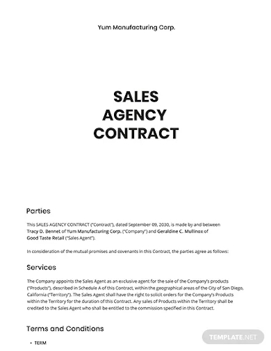 sales agency contract template