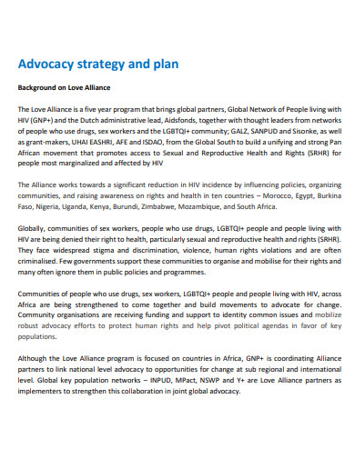 sample advocacy strategy plan