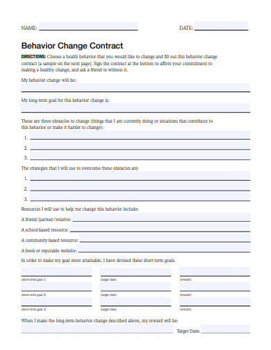 sample behavior change contract