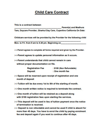 sample child care contract