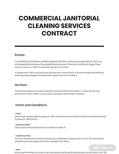sample commercial contract cleaning janitorial services