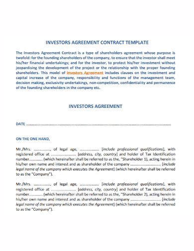sample company investment contract