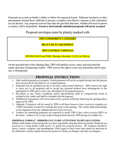 sample construction equipment lease proposal