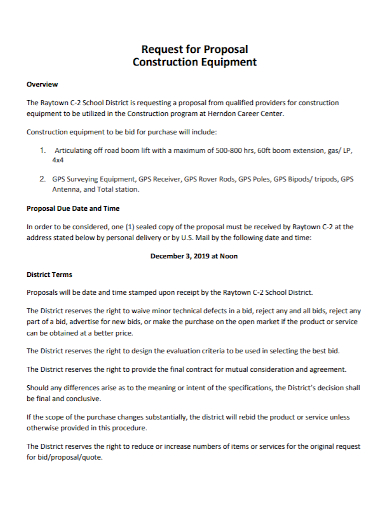 sample construction equipment proposal