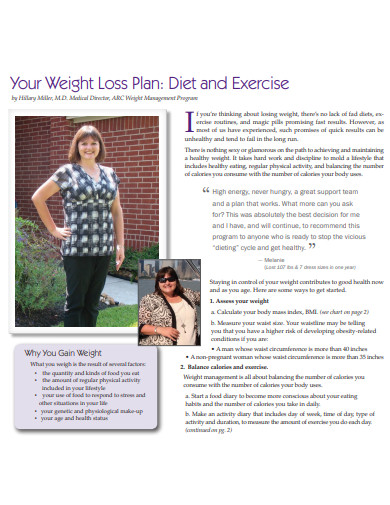 sample diet and exercise plan for weight loss