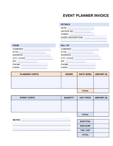 sample event planner invoice