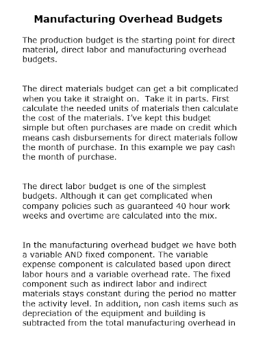 sample manufacturing overhead budget