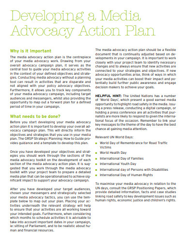 sample media advocacy strategy action plan