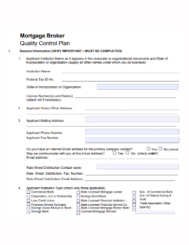 sample mortgage broker quality control plan